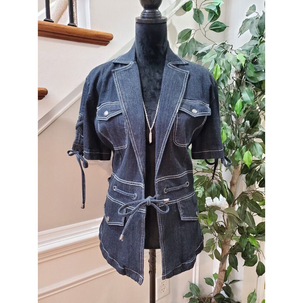 Ashley Stewart Women's Gray Cotton Short Sleeve Open Front Casual Jacket Size 14